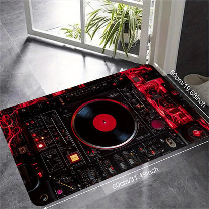1pc Modern DJ Turntable Design Mat Mat - Non-Slip Rubber Backing, Machine Washable Floor Mat for Living Room, Bedroom, Kitchen - Halloween, Christmas, Thanksgiving Decor - Music Studio Apartment Decorations, Holiday Decoratio