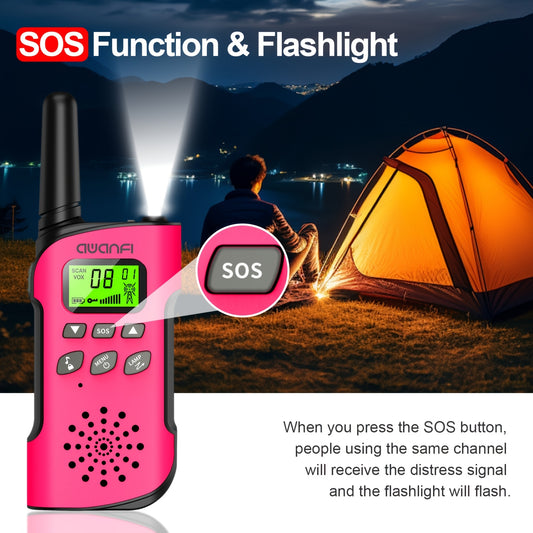 Walkie Talkies for Adults And Kids 2/3/4pcs, Built-in Rechargeable Li-ion Battery, Long Range, with Lanyards, Type-c Cable Fast Charging, LED Flashlight, Different Color Choosen, for Camping Hiking And Outdoor Activities, Gre