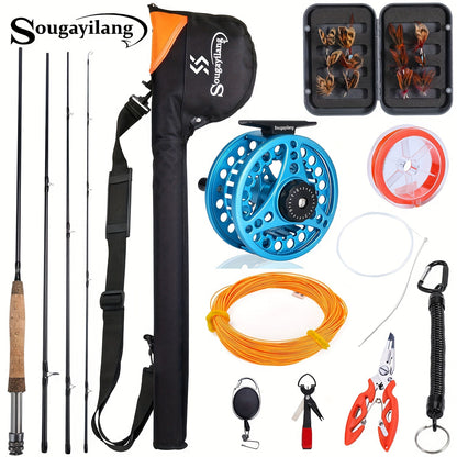 Sougayilang Ultimate Fly Fishing Kit - 4-Section Rod, 5/6 Reel, Line & Accessories for Freshwater Streams - Ideal for Beginners & Experienced Anglers - Perfect Gift for Fishing Enthusiasts