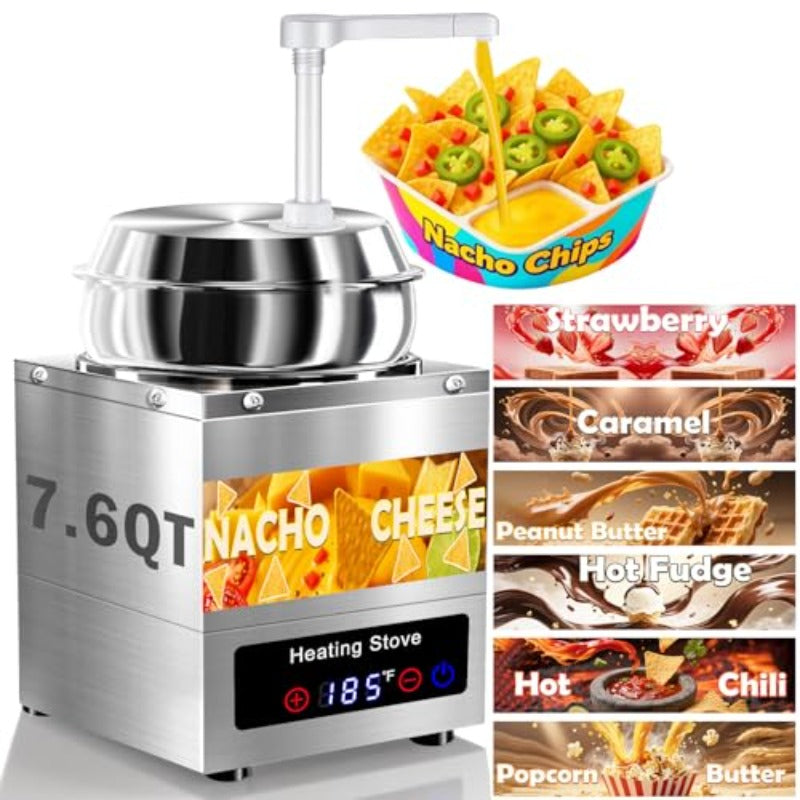 Nacho Cheese Dispenser with Pump - 7.6 QT Nacho Cheese Sauce Warmer Machine Hot Fudge Warmer with 6-Level Temperature Adjustment Commercial Dispenser for Syrup Hot Chili Caramel Peanut Butter