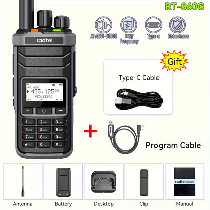 Radtel RT-860G GPS Ham Radio & CB Radio - 1024-Channel Dual Band Long Range Walkie Talkie with NOAA Weather, GPS Navigation, SW/SWB FM/SSB Modes, Type-C Charging, HF/VHF/UHF/Aviation AM/USB/LSB/CB/SSB, 4500-Channels, 50W High