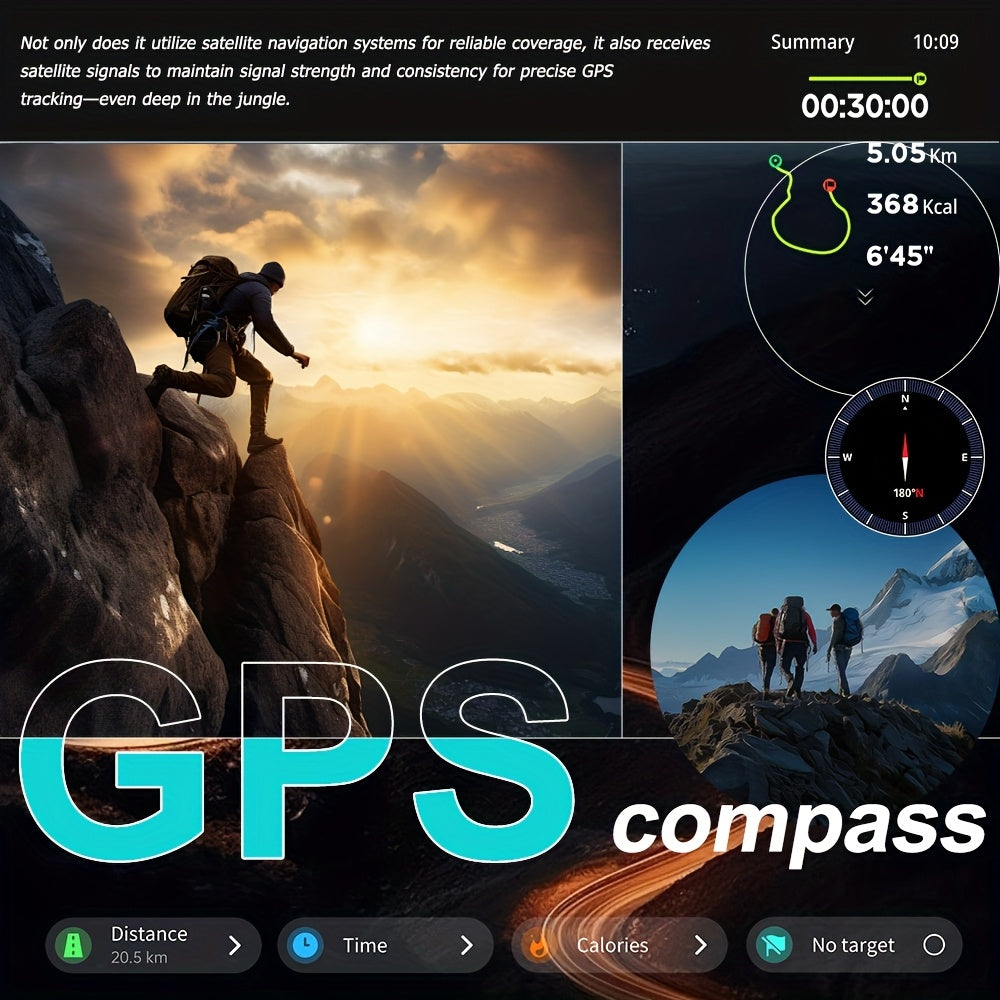 New Popular Large Screen GPS Smart Watch, Five-Star Positioning & Sports Tracking, 2.01-Inch Display, 1AMT High Quality, Compass, Wireless Calls, Message Alerts, Health Monitoring, 100+ Sport Modes, Multiple Built-in Dials, 3