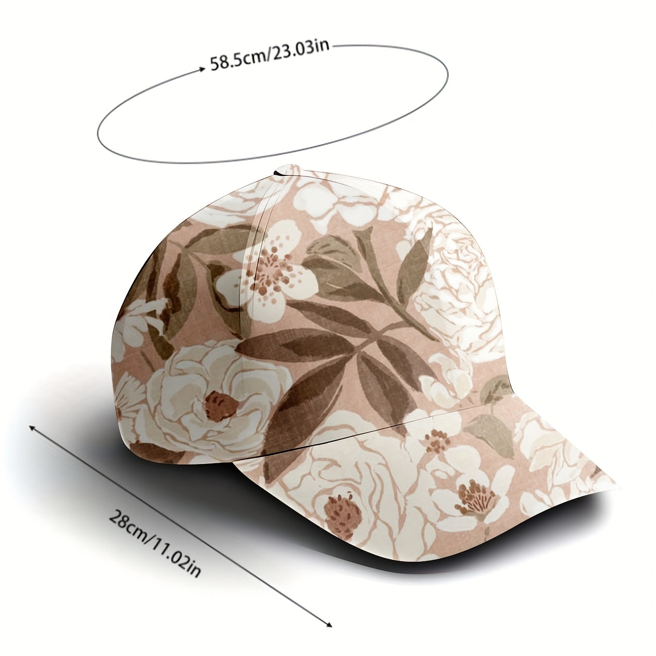 Rose Flower Printed Baseball Cap | Elegant Flower Pattern, Retro Pastoral Style, Adjustable, Unisex, Suitable for Spring Trips and Beach Vacations, Curved Brim