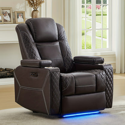 Power Recliner Sofa with Adjustable Headrest & LED Ambient Light & Hidden Storage & USB Ports for Living Room Home Theater