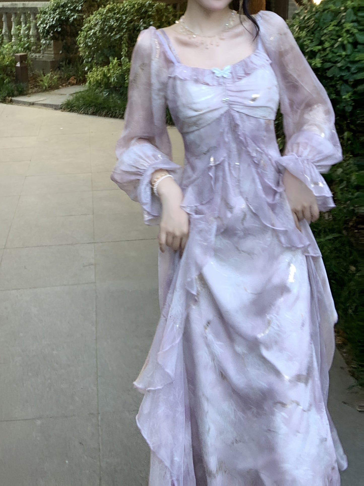 A Stylish Off-Shoulder Long Sleeve Dress for Women Featuring a Lavender Floral Pattern, Ruffle Collar, And A-Line Silhouette. Suitable for Both Formal And Casual Occasions, This Machine Washable Dress Is Perfect for Spring An