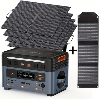 EcoVolt OSCAL PowerMax 2400 Solar Power Station, 2400W Generator with 4x200W Solar Panels Plus A Bonus 30W Solar Panel, Portable Generator, Emergency Power Source, Compact Generator, Lightweight Power Bank, Durable Solar Pane