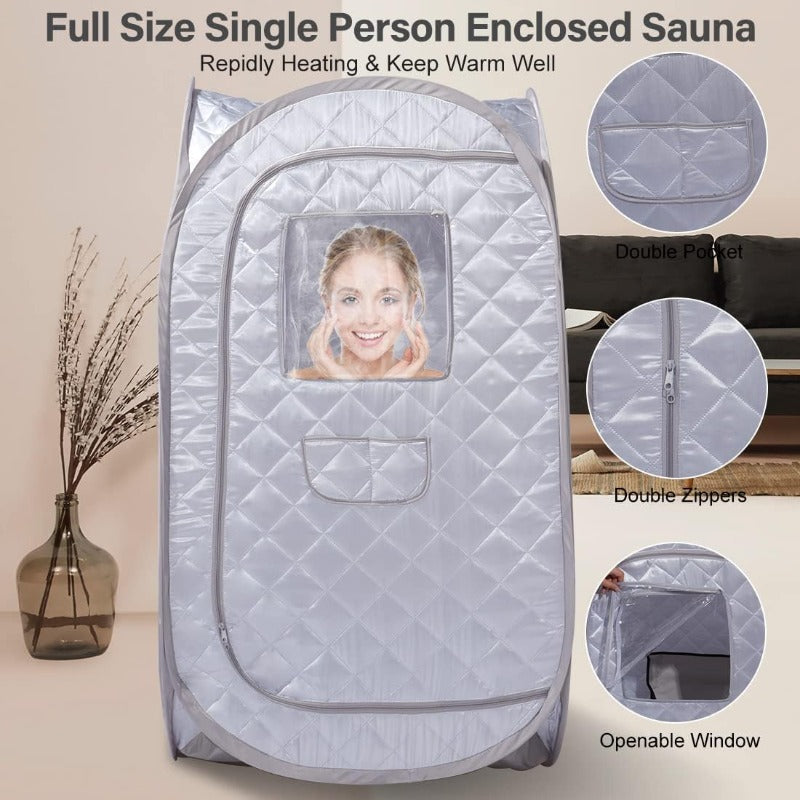 Smartmak Portable Sauna Tent | Foldable One Person Full Body Spa for Detox Therapy Without Steamer - Grey, Made of Polyethylene Terephthalate, No Electricity Required