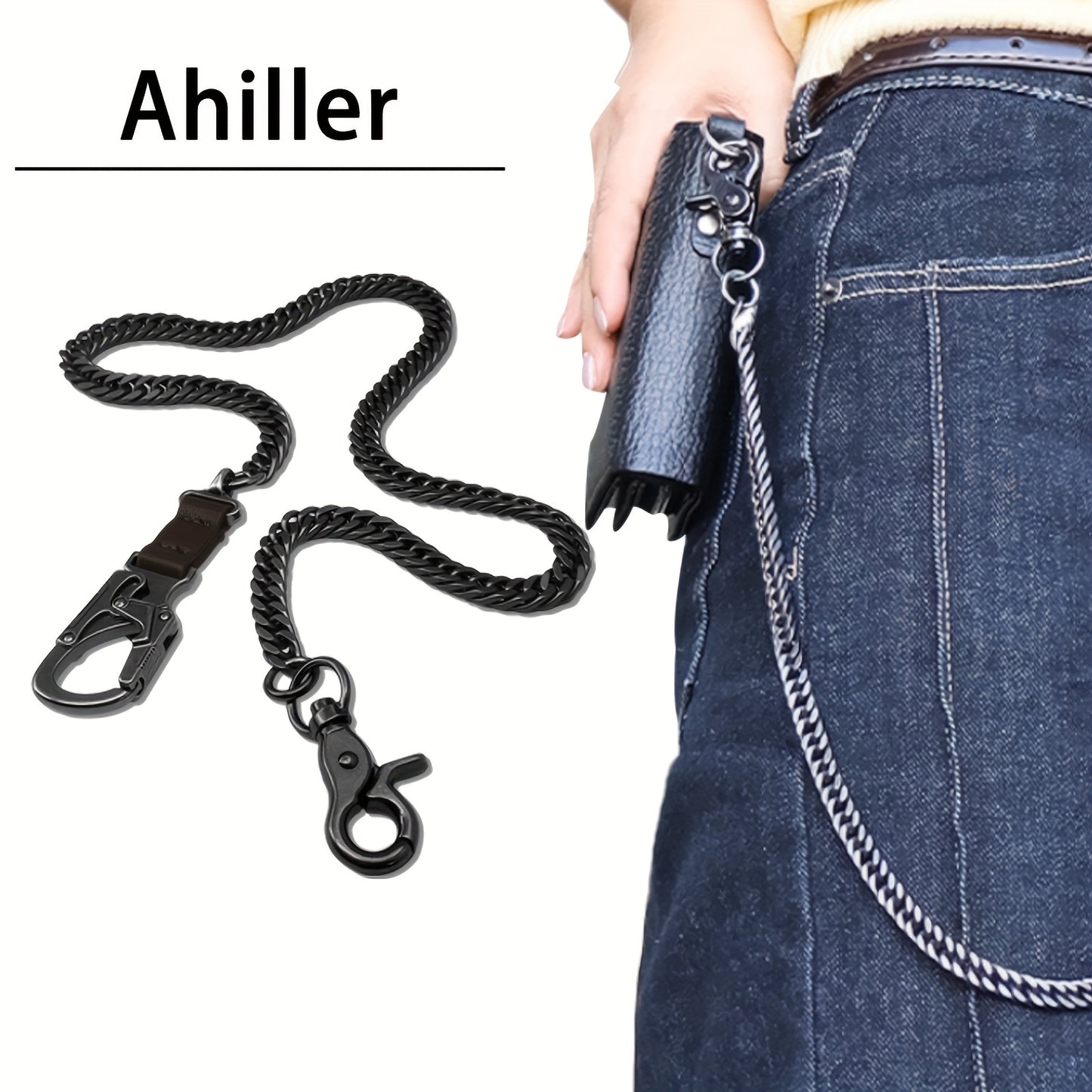 Ahiller Business Style Wallet Chain, Hip Hop Style Keychain - Dual Lock Security Design, Outdoor Camping, Traveling Accessory for Motorcycle/Daily Use with Scratch Resistant Coating, Men's EDC Carrying Gear Chain, Perfect Gif