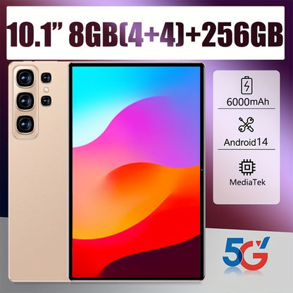 Tablet PC Android 14 256GB ROM, 8GB RAM (4GB+4GB Extended) Entertainment, Office, Gaming PC Tablet 5G WiFi, 10.1-inch Display, Facial Recognition Free Christmas/New Year Gifts: Protective Case, Stylus (non-powered), Kickstand