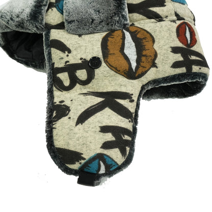 Unisex Winter Warm Beanie with Graffiti Lettering & Fur Ears - Enhanced Cold Protection, Ice-Safe for Cycling, iceskating, icy activities – Grey/Black Yellow Streetwear Style Easy to Maintain Hand wash / Dry Clean Unisex Au