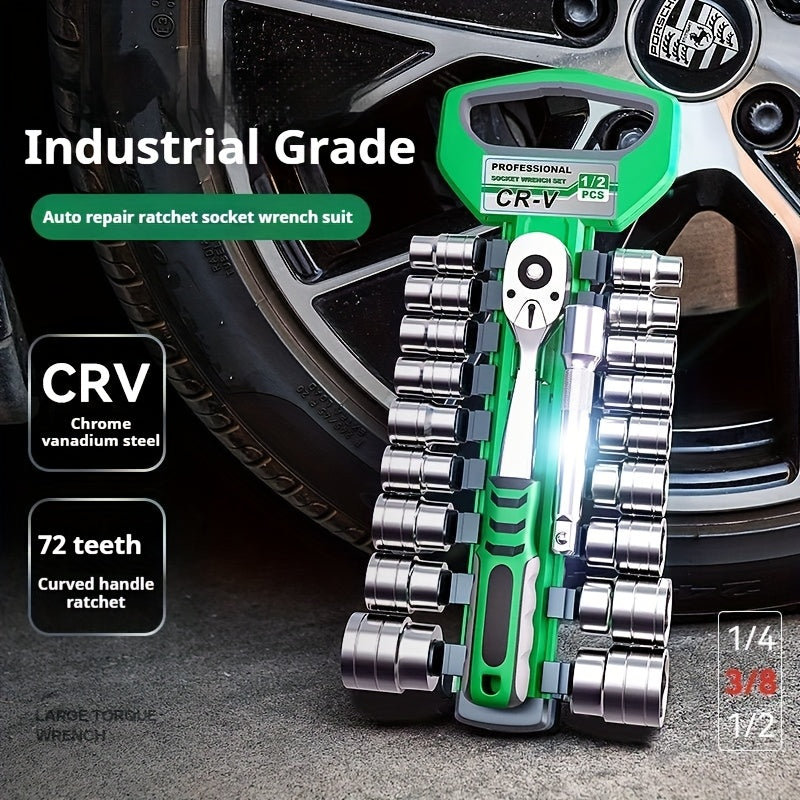 30/22/13-piece Professional Chrome Vanadium Steel Forged 72-tooth Ratchet Wrench And Sleeve Set (including Storage Rack) - Multi-specification, Full Size - Suitable For Automobile Engine, Motorcycle And Bicycle Repair And Mai