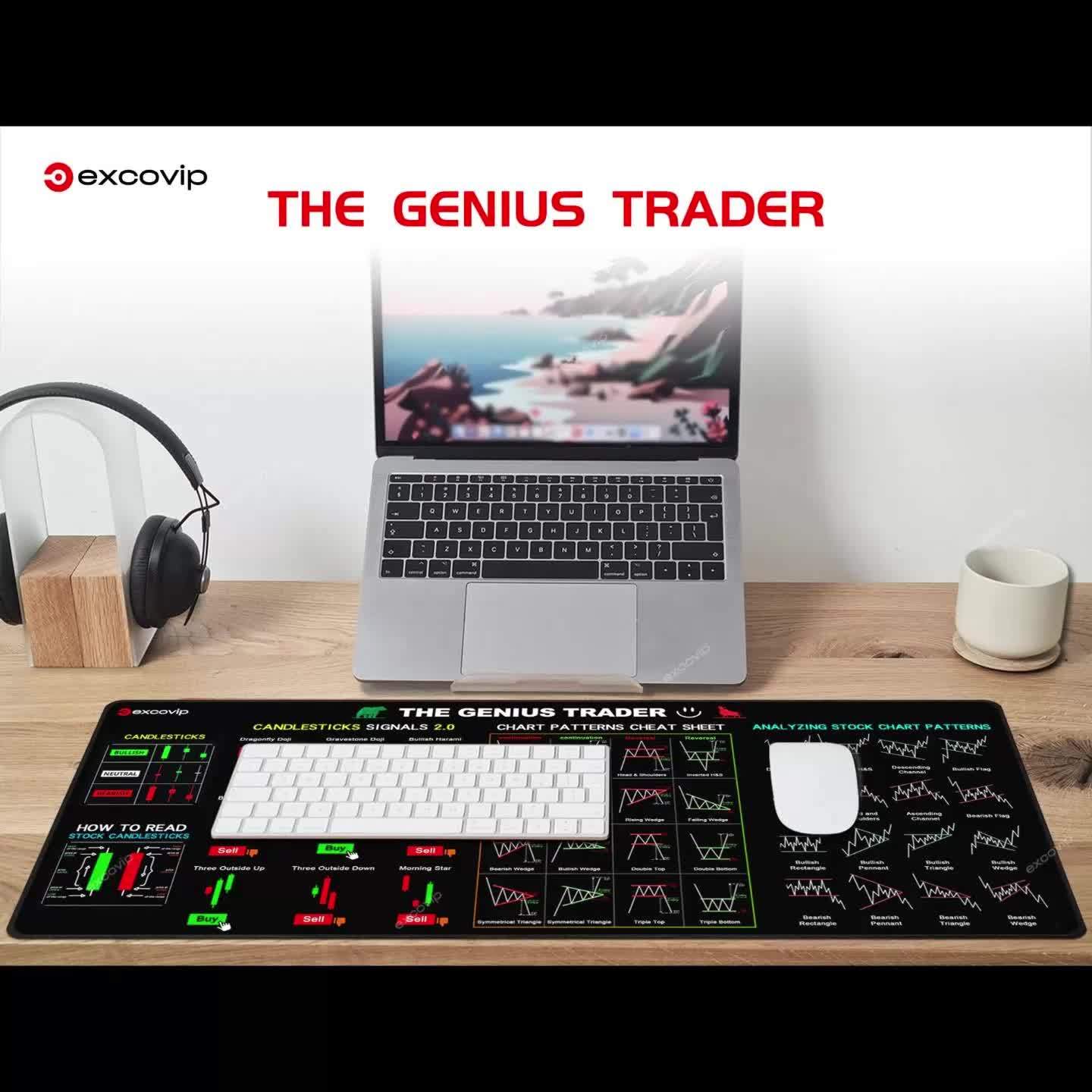 1pc Stock Chart Trading Desk Mat - Large 80x30cm/31.5x11.8inch Stock Market Analysis Chart with Candlestick, Chart Patterns, Moving Averages, RSI, MACD, Bollinger Bands - Non-Slip Rubber Base, Durable Office & Home Workspace