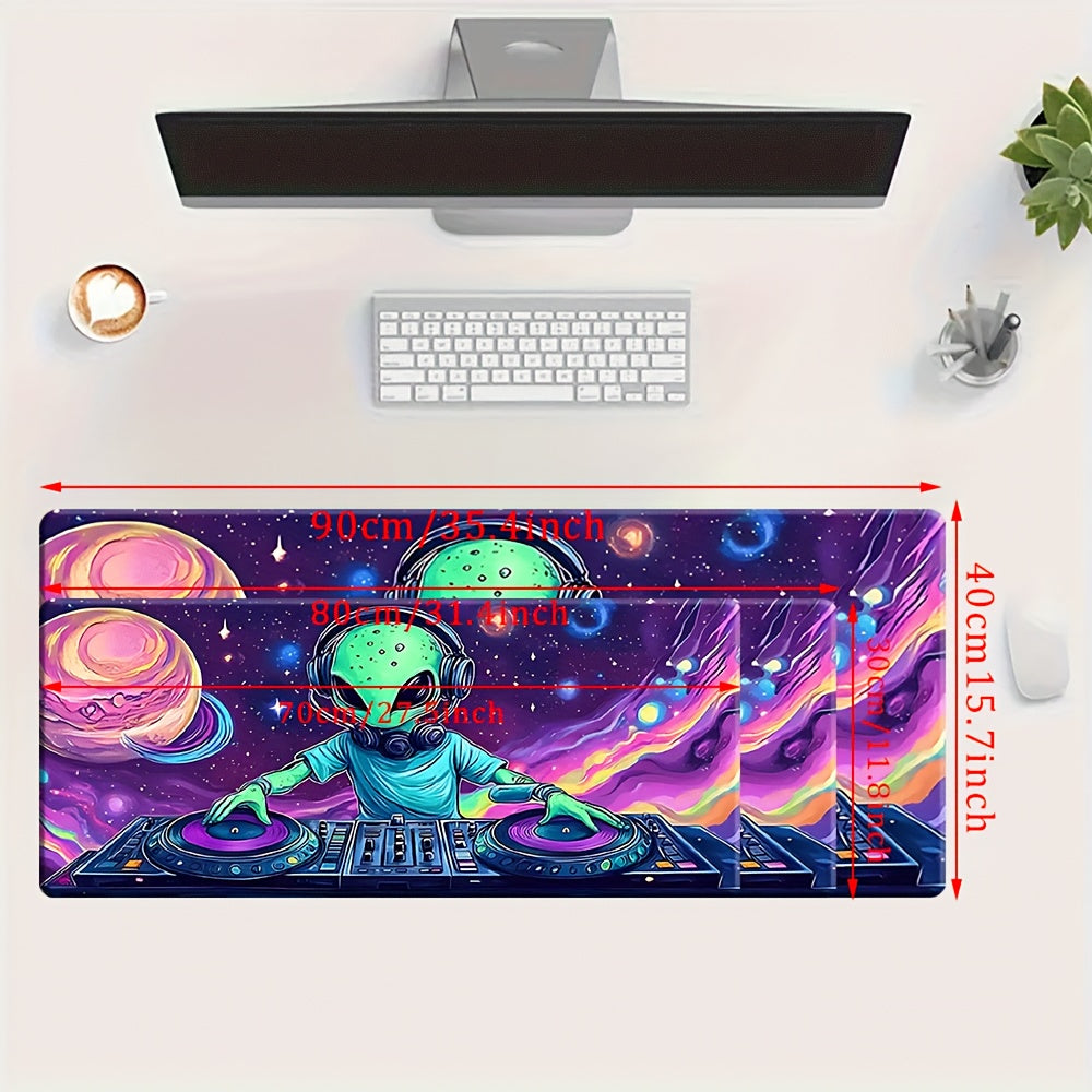 1pc Extra-Large Gaming & Office Desk Mat - Alien DJ Design with Spinning Board, Non-Slip Surface, Soft Touch, Large Rectangular Mouse Pad for PC, Laptop, Gaming Setup - Ideal For Gamers, Office Workers, Abstract Art Style, Sm