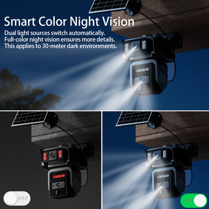 Home Wireless Outdoor Security Camera Icam365 | Solar-Powered, Dual Lens 3MP, Two-Way Audio, Digital Zoom, Motion Detection, IP66 Waterproof, Rechargeable Battery, 2.4G WiFi, Dual-Light Night Vision, PIR Alarm, Black