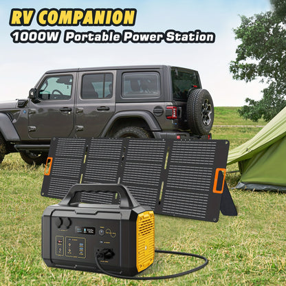 1075Wh Portable Power Station with 200W Solar Panel, Dual Source (Battery/Solar), Fast Charging, Lithium Battery, US Plug, Ideal for Camping, RV, Hunting & Emergency Outdoor Use, Portable Charger Power Bank