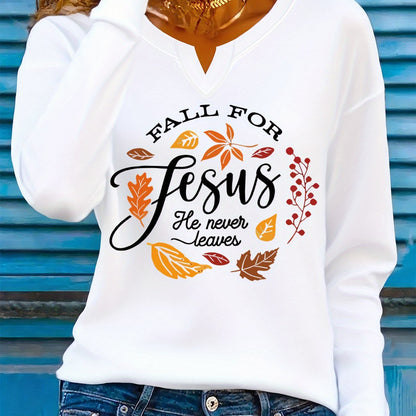 Women'S V-Neck T-Shirt - Fall Inspirational Christian Faith Apparel & Fall Leaves Design, Soft Everyday Church Outfit Essential for Women, Casual Wear & Seasonal Fashion, Autumn Theme Shirt, Comfortable Fit Shirt, Faithbased