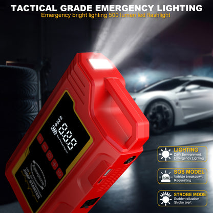15000A Jump Starter Peak 12V Portable Car Jump Starter | With Air Compressor, LED Light, Battery Charger, Cart Battery Charger, Tire Inflator, Essential Car Rescue Tools For Families, Gift, USB Charging, Digital Display