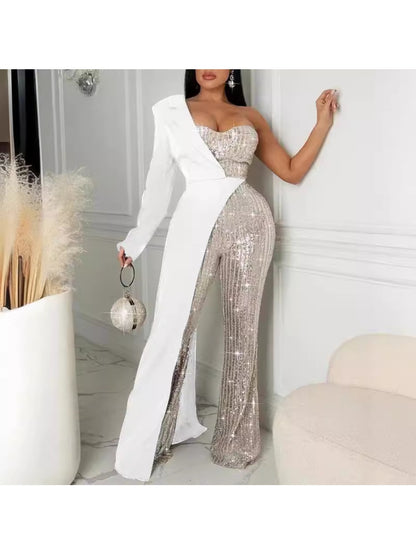 Women'S Sexy Deep V-Neck Jumpsuit - Elegant Evening Party Outfit, Flattering Fit for Weddings, Clubs - Formal & Casual Events - Easy-Care Women'S Fashion
