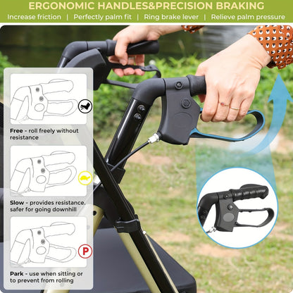 Foldable Rollator Walker with Seat - Heavy-Duty 300 lb Capacity, Lightweight 2-in-1 Mobility Aid with Adjustable Height Seat & Handle, All-Terrain Wheels, Linear Brakes, Ergonomic Backrest & Cushioned Seat - Ideal for Seniors