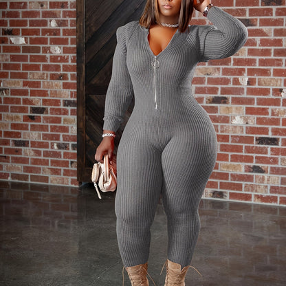 Plus Size - HERTALK Women'S Fashion Jumpsuit with Shoulder Pads for Autumn And Winter