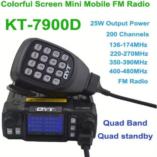 QYT KT-7900D 25W Quad Band Mobile Radio with Lighter Power, 200-Channel UHF/VHF Car Ham Radio, External Speaker/PTT, CTCSS/DCS Coding, Unlock - for Truck, RV, Boat (KT7900D)