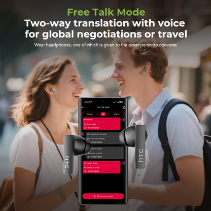 HTC NE40 Rotary Screen TWS Translator Buds Wireless 6.0 134-Language Face-to-Face Simultaneous Interpretation 48h Total Battery & 10-min Fast Charge LED Full-Color Touch Dial HiFi Audio-Travel-Call Ready Black And Grey