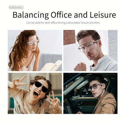 All-in-One Smart Glasses: Advanced blue light filtering & photochromic lenses, open-ear HD audio, and ultra-lightweight design. Enjoy seamless calls, music, and all-day comfort.