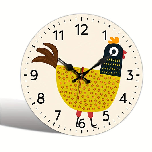 1pc Charming Cartoon Chicken Wall Clock - Silent Quartz, Battery Operated (Not Included), Wooden Frame with Colorful Design, Perfect for Bedroom, Living Room, Office, Kitchen, or Bathroom Decor, Bedroom Wall Clock | Playful D