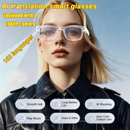 Smart Camera Glasses with Real-Time Translation in 160+ Languages, 1080P HD Video & 4K Motion Recording, Wireless Calling, Magnetic Fast Charging, Wireless, All-in-One Travel/Driving/Office Assistant, Compatible with Smartpho