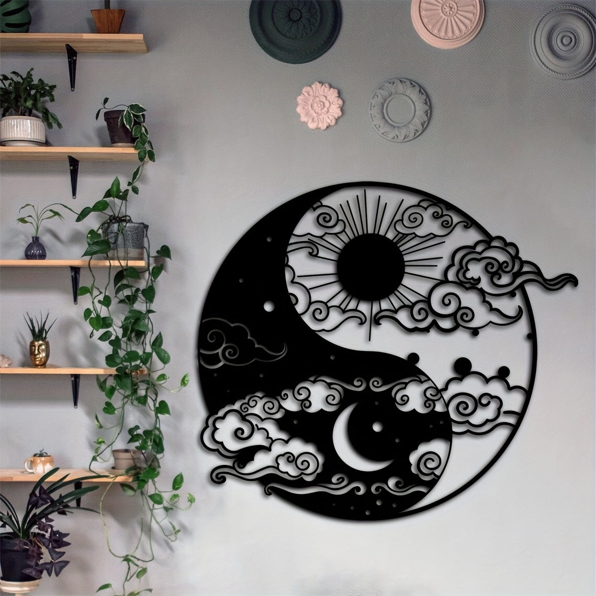Decorative Signs & Plaques1 piece, Yin and Yang Metal Wall Art, 15.75 inches * 14.06 inches, Sun and Moon Home Decoration, Day and Night Metal Wall Art, Yogo Metal Wall Decoration, Avatar Metal Wall Art, Iron Painting Indoor