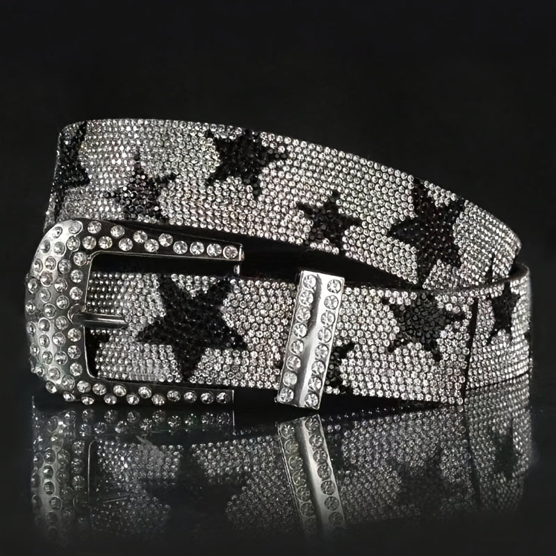 1pc Men'S Multi-Color Shiny Star Element Y2K Street Fashion Belt - Rhinestone Studded, Alloy Buckle, Perfect for Summer Casual, Outdoor Activities, Travel, Graduation Gifts, or Daily Wear