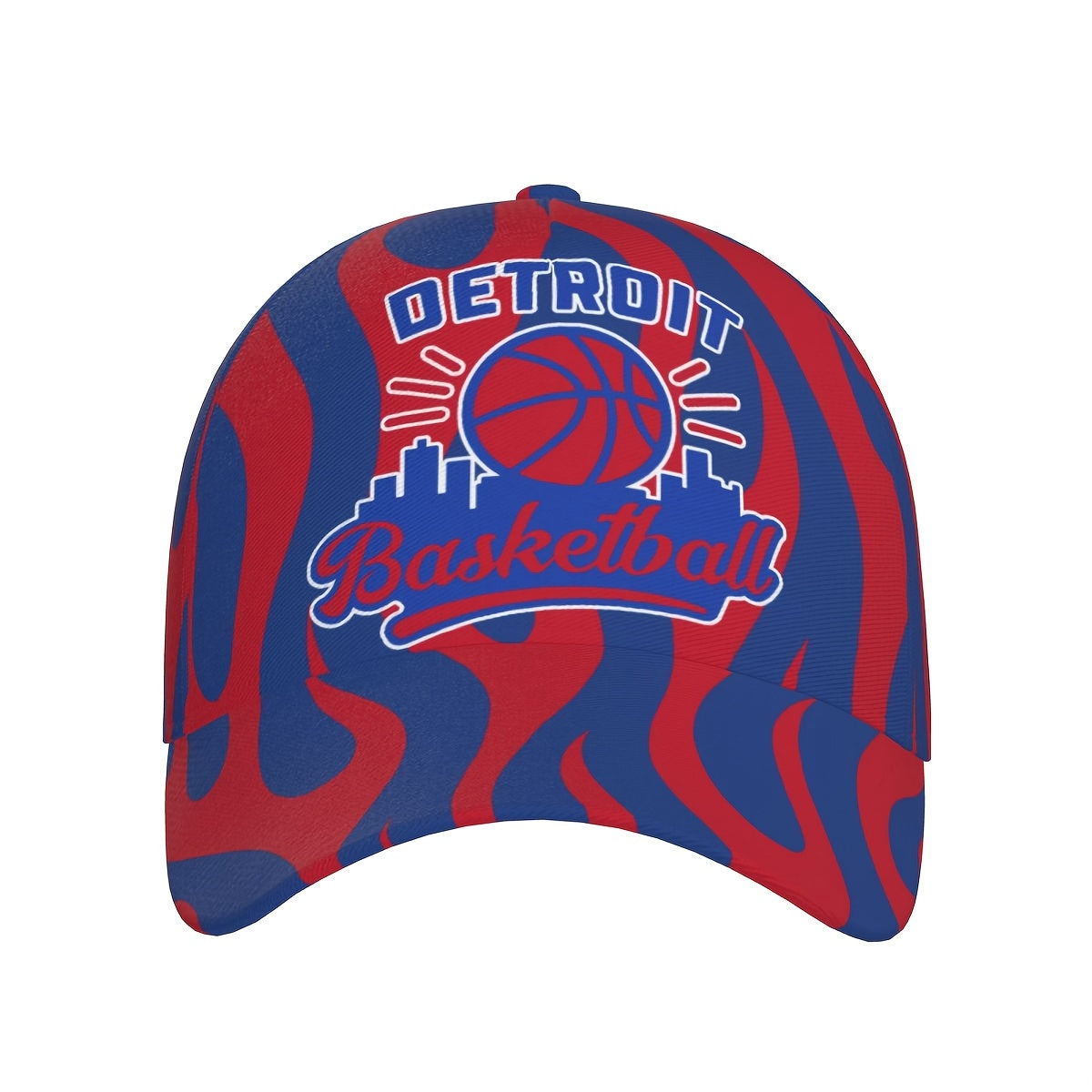 Detroit-Themed Snapback Baseball Cap with Red-Blue Flame Print - Lightweight Breathable Curved-Brim Hat Suitable for Basketball Fans, Events & Casual Wear, All- Cap for Motor City
