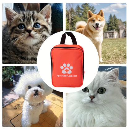 Portable Pet First Aid Kit with Emergency Care Storage Bag - All-in-One Dog & Cat Emergency Medical Supply Set, Pre-Stocked with Gauze Pads, Bandages, Scissors, Tweezers, Thermometer & Muzzle - Compact & Organized for Home, T