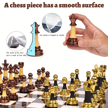 15" Acrylic Chess Sets for Adults with Zinc Alloy + Acrylic Chess Pieces & PortableFolding Wooden Chess Board Travel Tournament Chess Set Strategy Board Game GiftChessmen