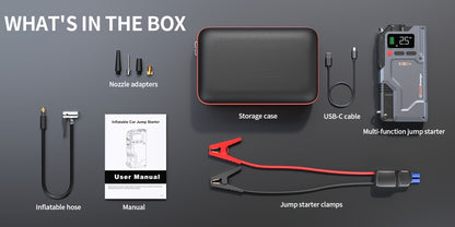 9000A Car Battery Jump Starter - Portable Power Pack with Extended Smart Jumper Cables, Quick Charge, Large Display, LED Lights, And Safety Protections for (All Gas/3.17gal Diesel) Engines, Start The Car Quickly, Jump Starter