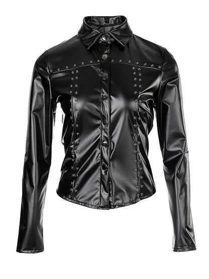 Women'S Sexy Shirt - Elegant Lapel Collar Long Sleeve Blouse with Waist-Cinching Elastic Fit, Soft Stretchy Button-Front Closure, Solid Winter Warmth, Structured Lapel Collar & Smooth Texture for Casual & Formal Outfits - Ver