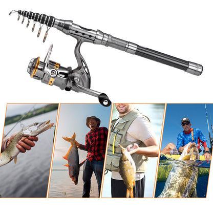 Telescopic Fishing Rod and Reel Combos Full Kit, 5:5:1 Carbon Fiber Fishing Pole, Shielded Bearings Stainless Steel BB Spinning Reel 7.9FT