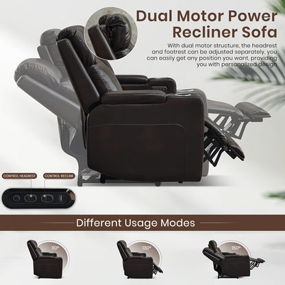 Consofa Leather Reclining Couch, Dual Motor Power Reclining Sofawith Power Headrest/LED Light/Armrest Storage, Recliner Sofa 3 Seater for Living Room/Apartment/Bedroom, Living Room Seating, Apartment Furniture, Stylish Reclin