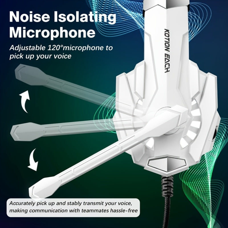 Gaming Headset for PS4 PS5pcs Xbox One Controller, Noise Cancelling Over Ear Headphones with Mic, LED Light, Bass Surround, Soft Memory Earmuffs for Laptop Mac