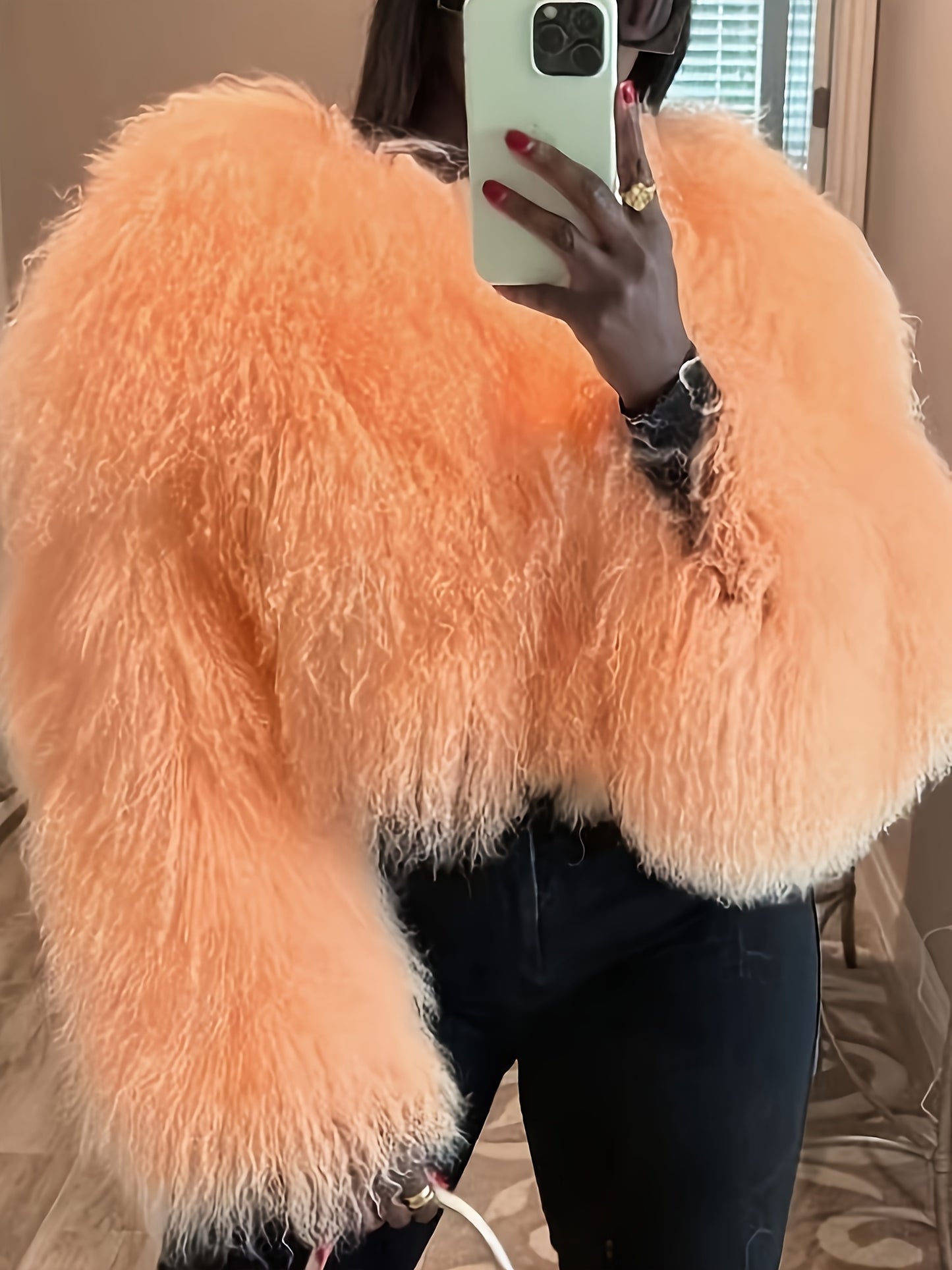 GlOURI Women's Luxury White Outerwear - Cropped Faux Fur Jacket - Fluffy Soft Fuzzy Coat With Long Sleeves | For Evening Parties, Street Style And Seasonal Occasions(Fall Winter Essential)
