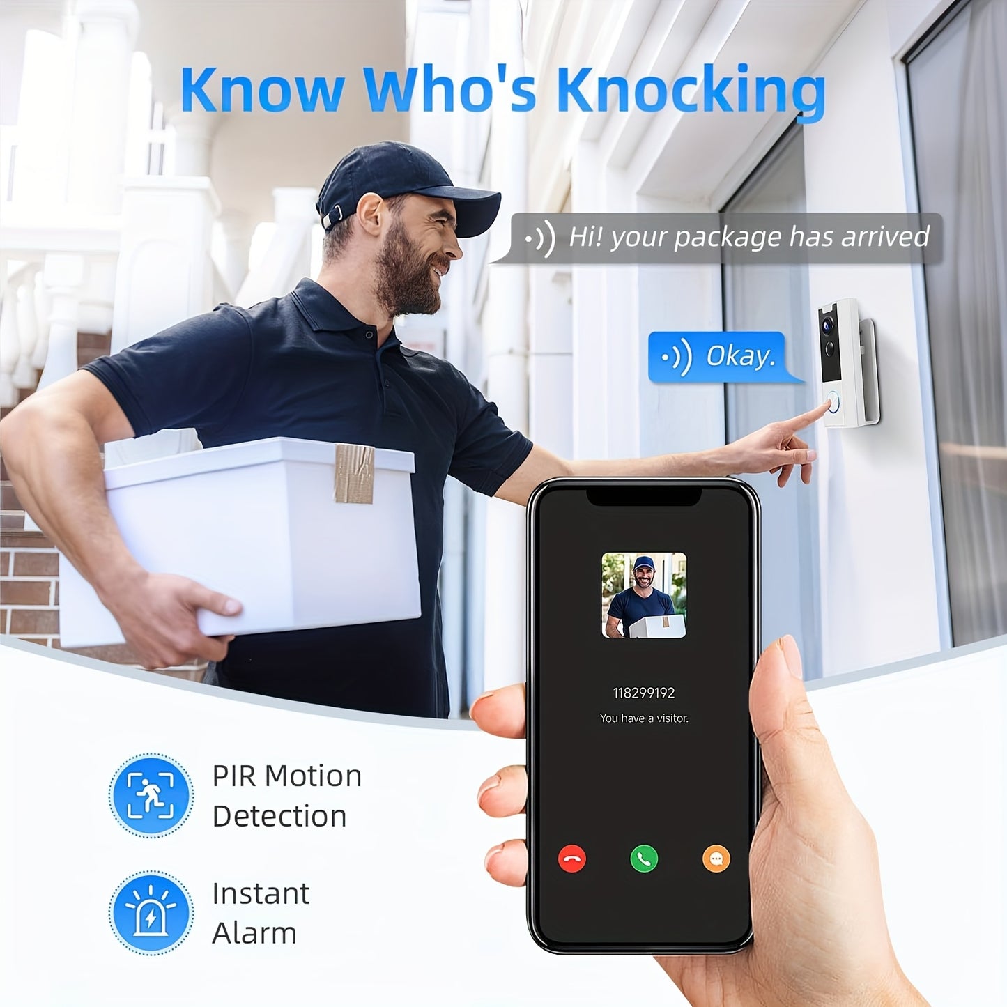 XTU Doorbell Camera Wireless No Subscription, 2K Video Doorbell With Chime, Front Door Camera, 2-way Audio, Instant Alert, Human Detection, 2.4G WiFi, Night Vision, Battery Powered, Apartment/Indoor/Outdoor Security