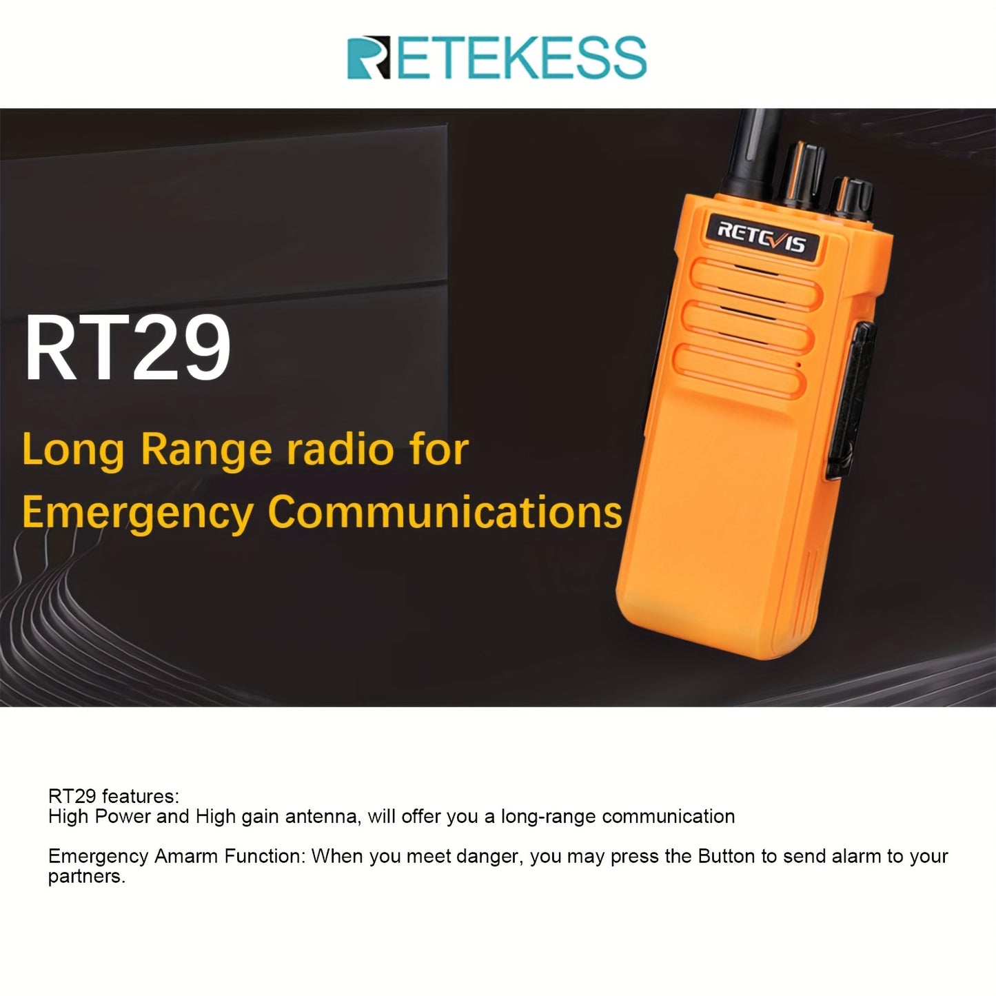 Retevis RT29 Two Way Radios Long Range, Heavy Duty 2 Way Radio for Adults, Professional Walkie Talkies with Mic, VOX, Emergency Alarm, for Survive Adventure Hunting(2 Pack)