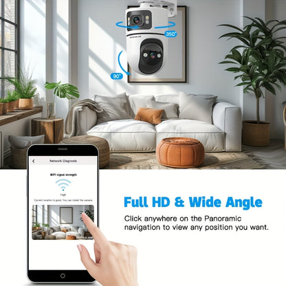 2.4G&5GHz WiFi 2K Dual Lens Wireless Monitoring Camera, Dual Lens Dual Screen, AI Motion Detection, Two-way Voice, 3 Night Vision Modes Suitable For Home Security Cameras, Christmas And Halloween Decorations, Thanksgiving Gif