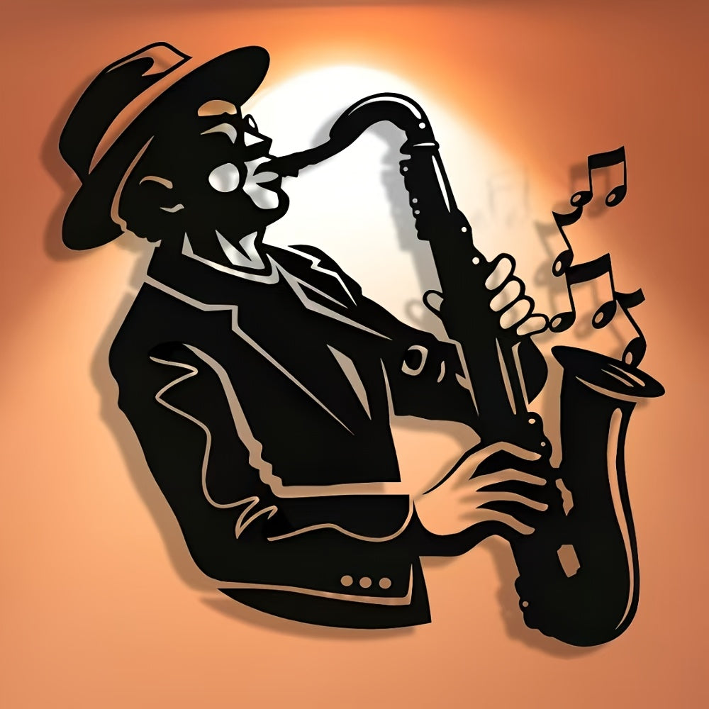2D Flat, 1pc Exquisite Saxophone Metal Plaque, Elegant Minimalist Christmas Art Design, Wall Decor Craft, Suitable for Office, Home Living Room, Bedroom, Patio, Kitchen, Courtyard Wall, Shop Lobby Hanging, Cafe, Ballroom and