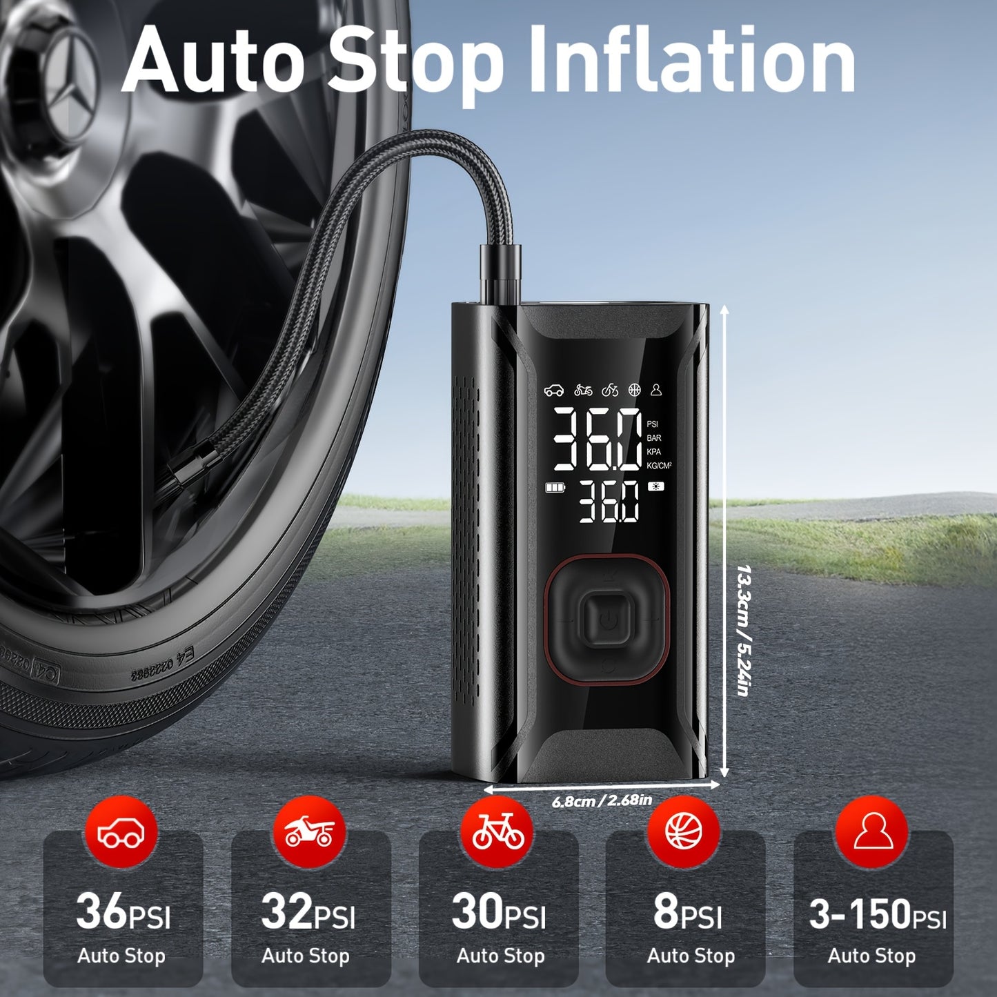 Tire Inflator Portable Air Compressor, Portable Air Compressor with Digital Gauge & LED Light, USB Rechargeable, 3X Fast Inflation, for SUV Cars Bikes Motorcycles & Sports Equipment And Ball, Black Friday Christmas 2026 New Y