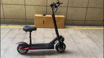 UNQYX Adult Folding Electric Scooter, Max Load 300 Lbs, High-power Motor, 48V 15Ah Battery, Range Of 28 Miles, Comfortable Seat, Capable Of Climbs 30-degree Inclines, 10-inch Off-road Tires And Dual Braking System, Portable C