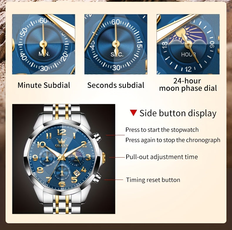 OLEVS Watches For Men Analog Quartz Dress Business Watch Day Date Stainless Steel Classic Casual Luxury Luminous Male Wrist Watches Golden/black/blue/white