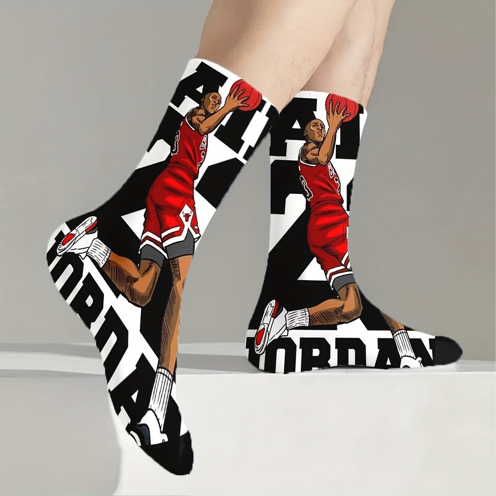 1pc 's 23 Iconic Jumpman Logo Socks - Breathable Stretchy Basketball Jersey Number 23 Design, Iconic Red/Black Colorblock for Fans, Gifts & Casual Attire (Limited Edition) - Hand Wash Only (Polyester/Spandex