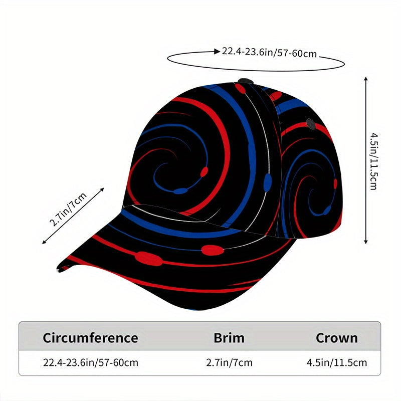 1pc 2D Circular Waves of Colors Print  Cap - Vibrant Full-Body Print, Lightweight Polyester Snapback Hat, Perfect for Sports, Running & Street Fashion.
