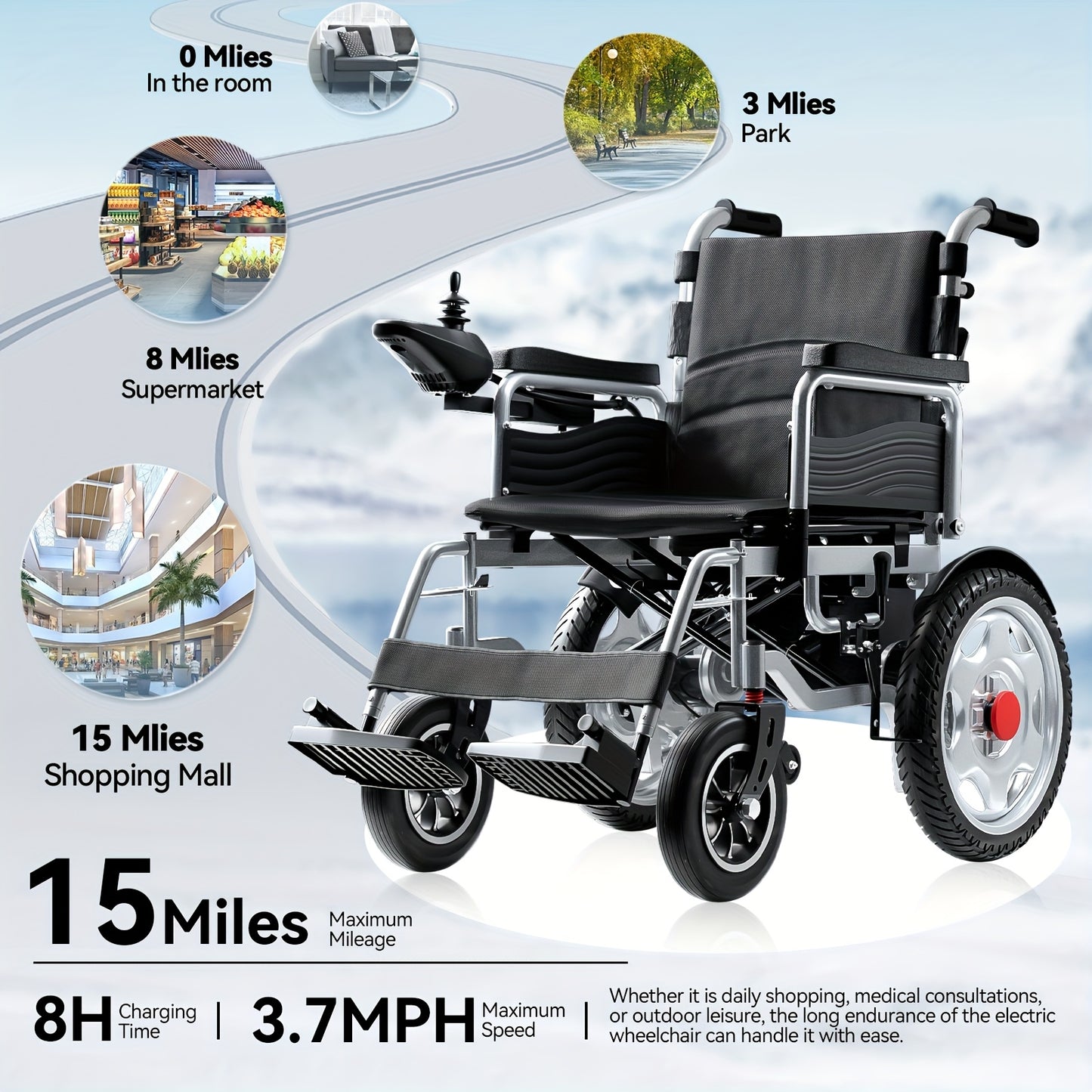 Foldable Electric Wheelchair Exclusively For Elderly -70-Pound Design For Effortless Carrying, Ideal For Seniors. Equipped With Electromagnetic Brakes For Secure Slope Stops And 15-Km Long-Range Battery For Extended Outings.